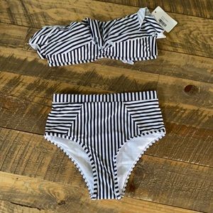 Navy striped High rise swim suit